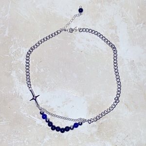 mcmlxxx designer choker necklace NWT UNI black/blue beads w cross streetwear‌